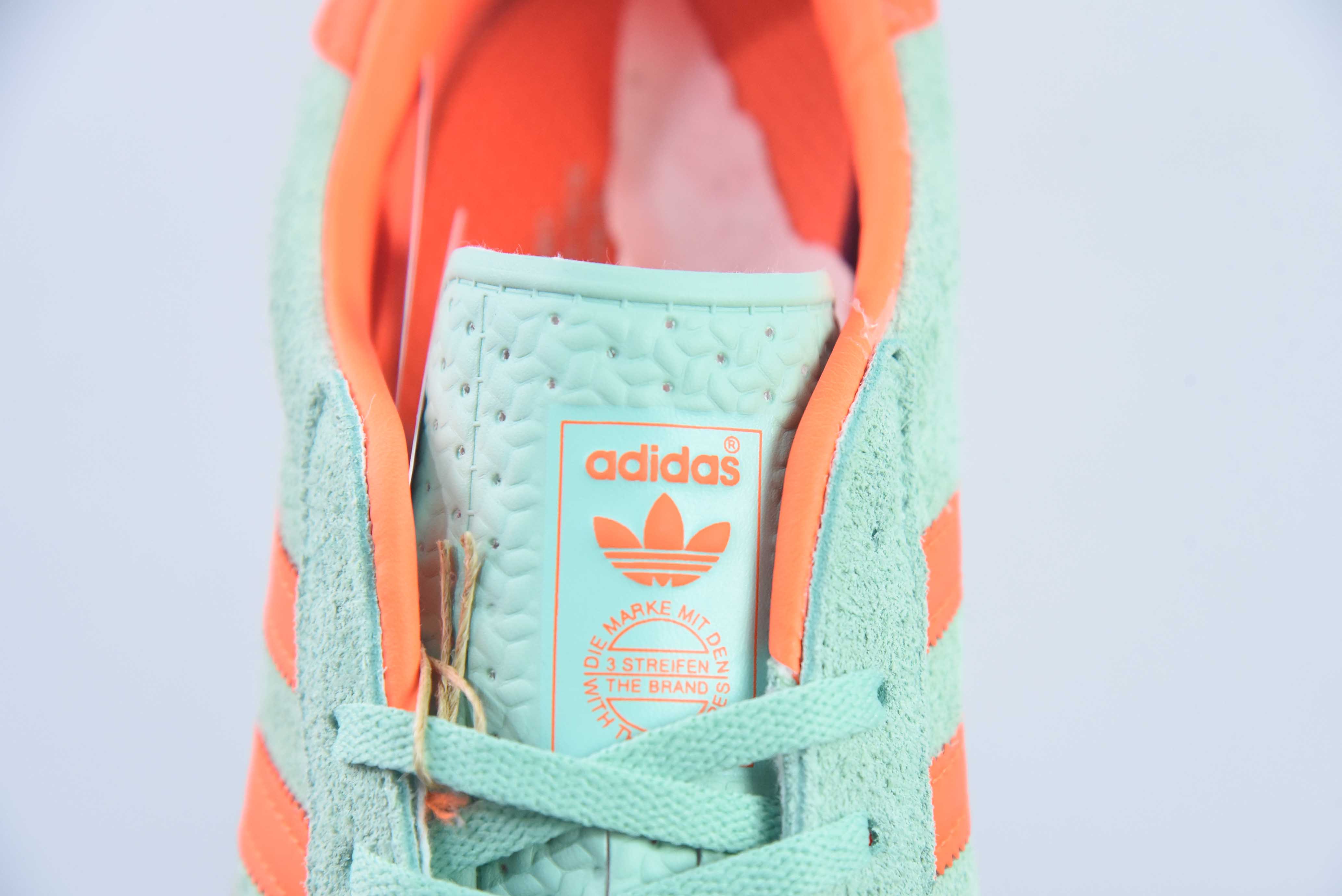 Adi AD 가젤 인도어 트레이너 가젤 인도어 트레이너 로우 탑 레트로 빈티지 매치 캐주얼 운동화 민트 그린 오렌지 생고무 솔 HQ8714 사이즈 36-45