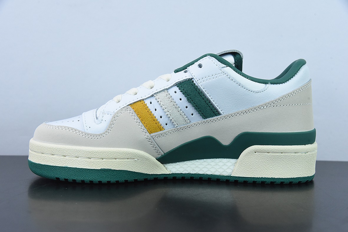 END. x 오리지널스 포럼 84 로우 로마 시리즈 벨크로 로우탑 레트로 레이스업 캐주얼 트레이너 가죽 화이트 라이트 그레이 다크 그린 옐로우 HR1527 사이즈: 36-45