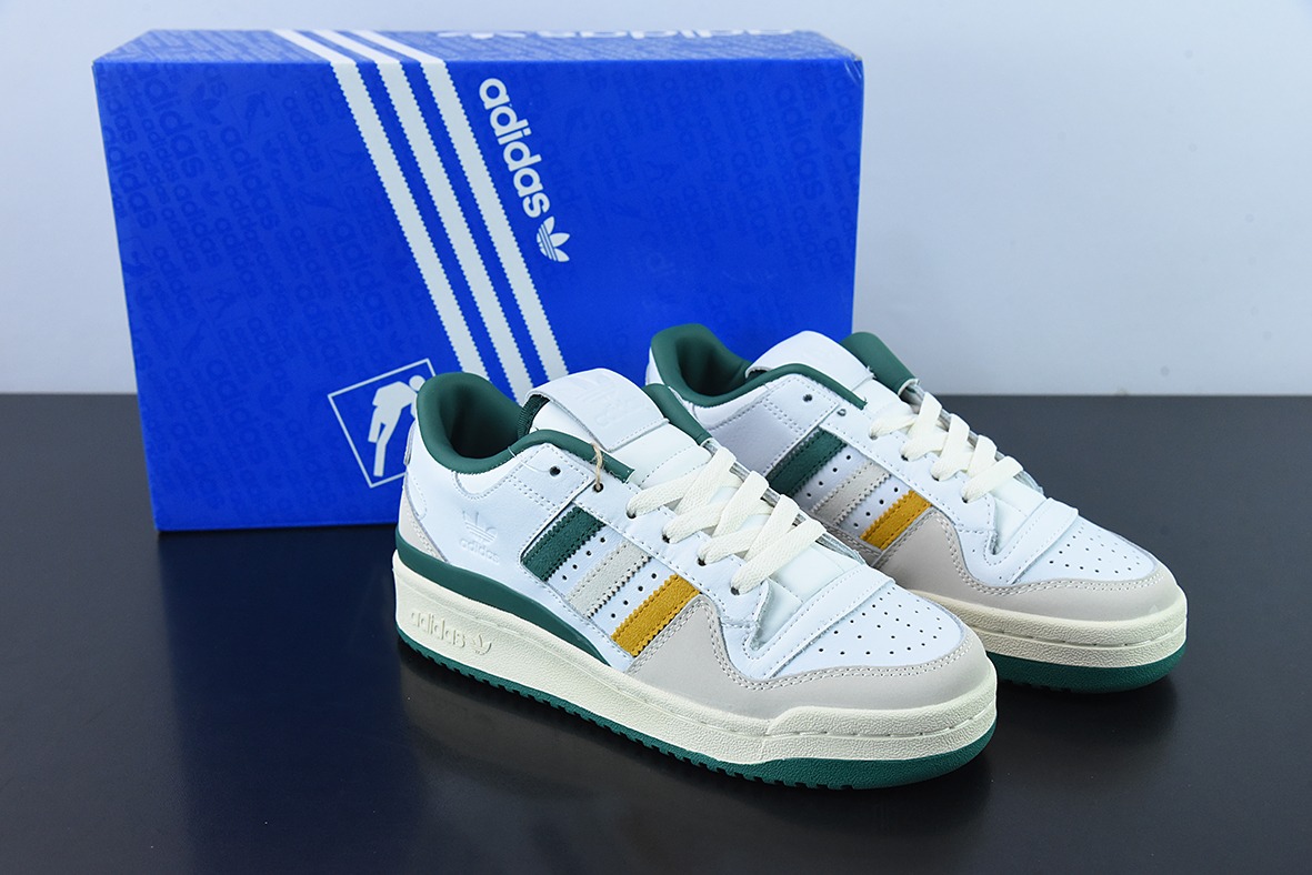 END. x 오리지널스 포럼 84 로우 로마 시리즈 벨크로 로우탑 레트로 레이스업 캐주얼 트레이너 가죽 화이트 라이트 그레이 다크 그린 옐로우 HR1527 사이즈: 36-45