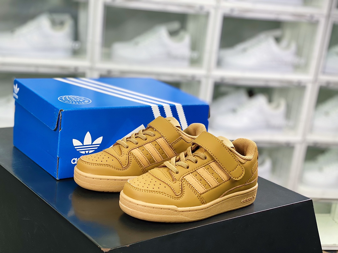 아디다스 샴록 오리지널스 포럼 84 로우 로마 벨크로 로우탑 레트로 레이스업 다용도 캐주얼 스니커즈 프로스트 레더 밀 옐로우 GW6230 사이즈: 26-37