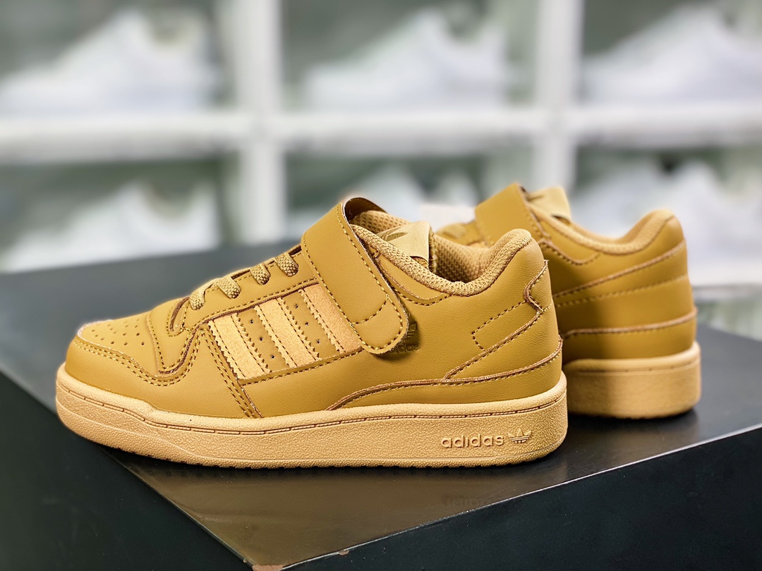 아디다스 샴록 오리지널스 포럼 84 로우 로마 벨크로 로우탑 레트로 레이스업 다용도 캐주얼 스니커즈 프로스트 레더 밀 옐로우 GW6230 사이즈: 26-37