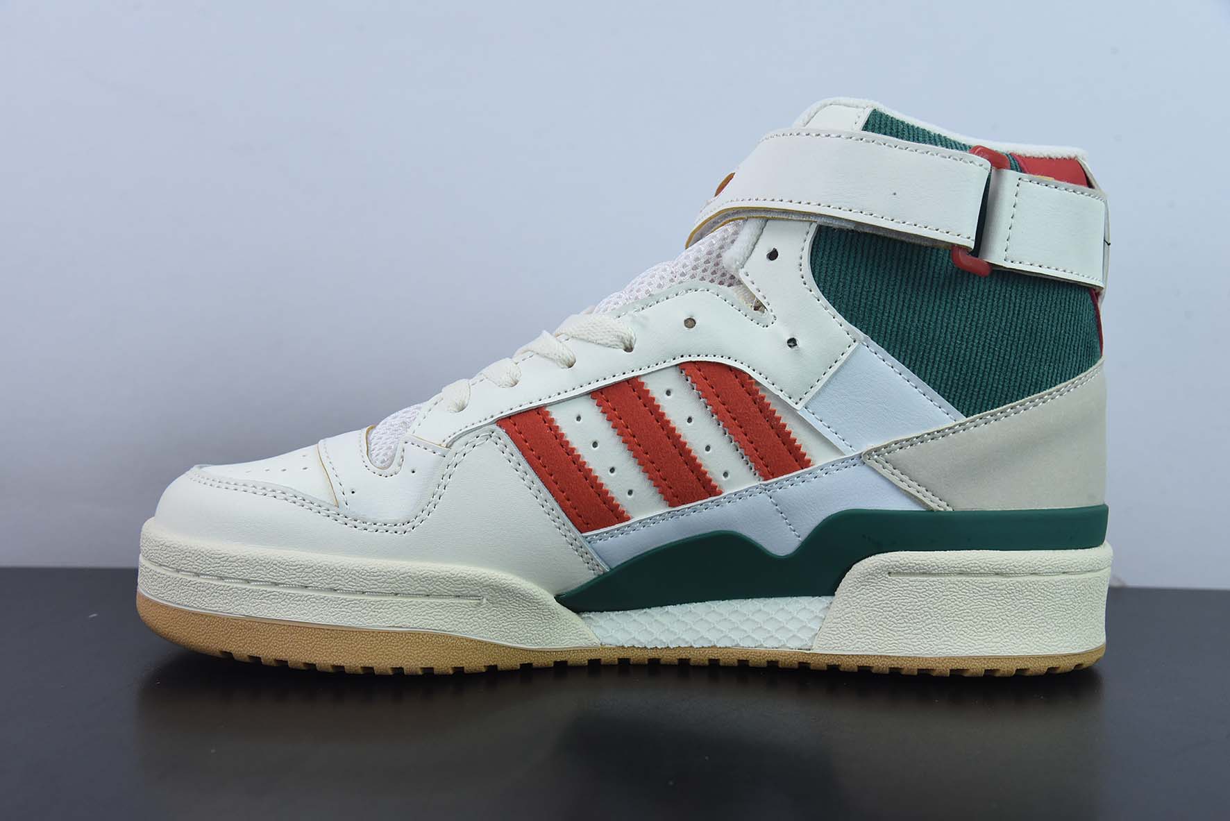 클로버 오리지널스 포럼 84 하이 로마 벨크로 하이탑 레트로 레이스업 캐주얼 스니커즈 가죽 화이트 그린 레드 스태그 GX9055