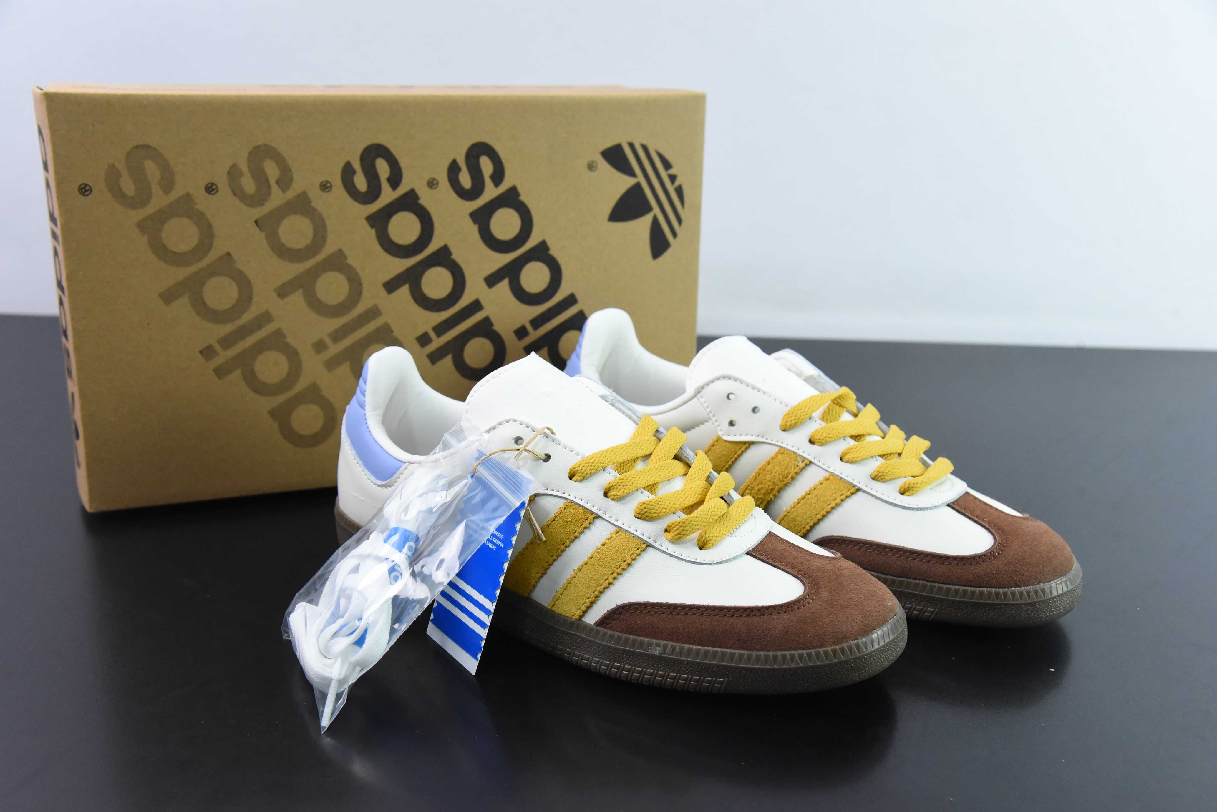 아디다스 클로버 삼바 로우탑 독일 트레이닝 보드 슈즈   브라운 화이트 옐로우 품목 번호: IE0875 사이즈: 36-45