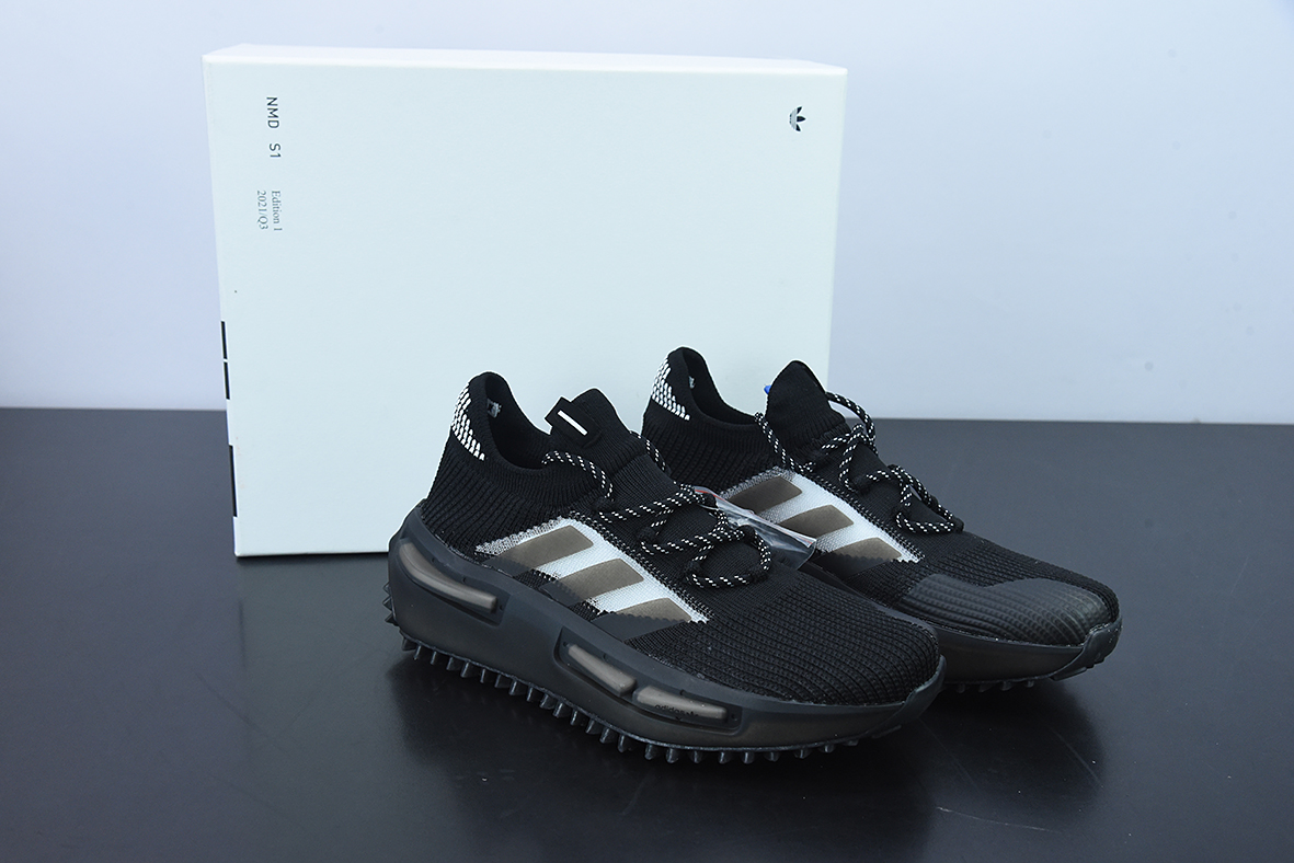 아디다스 오리지널스 NMD S1 캐주얼 통기성 러닝화 남성용 및 여성용 올블랙 아이템: GZ7900 사이즈: 36-45