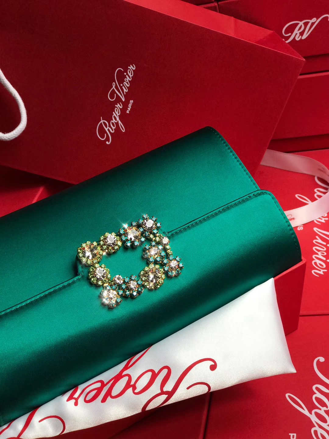 로저비비에 플라워 새틴 클러치&숄더 24CM R30440