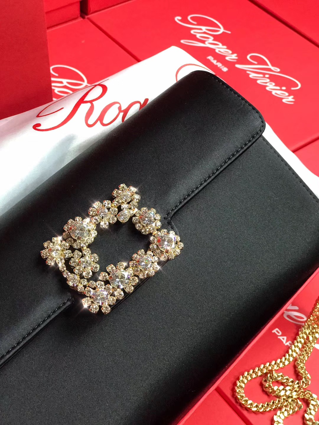 로저비비에 플라워 새틴 클러치&숄더 24CM R30440