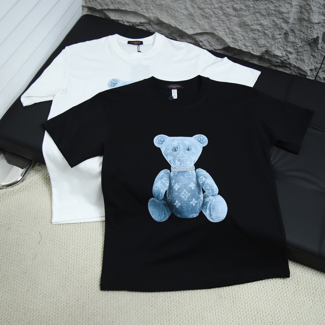 2025SS 봄 신상 LV 라운드넥 반팔 티셔츠 베어 프린트 모델 번호: LV040