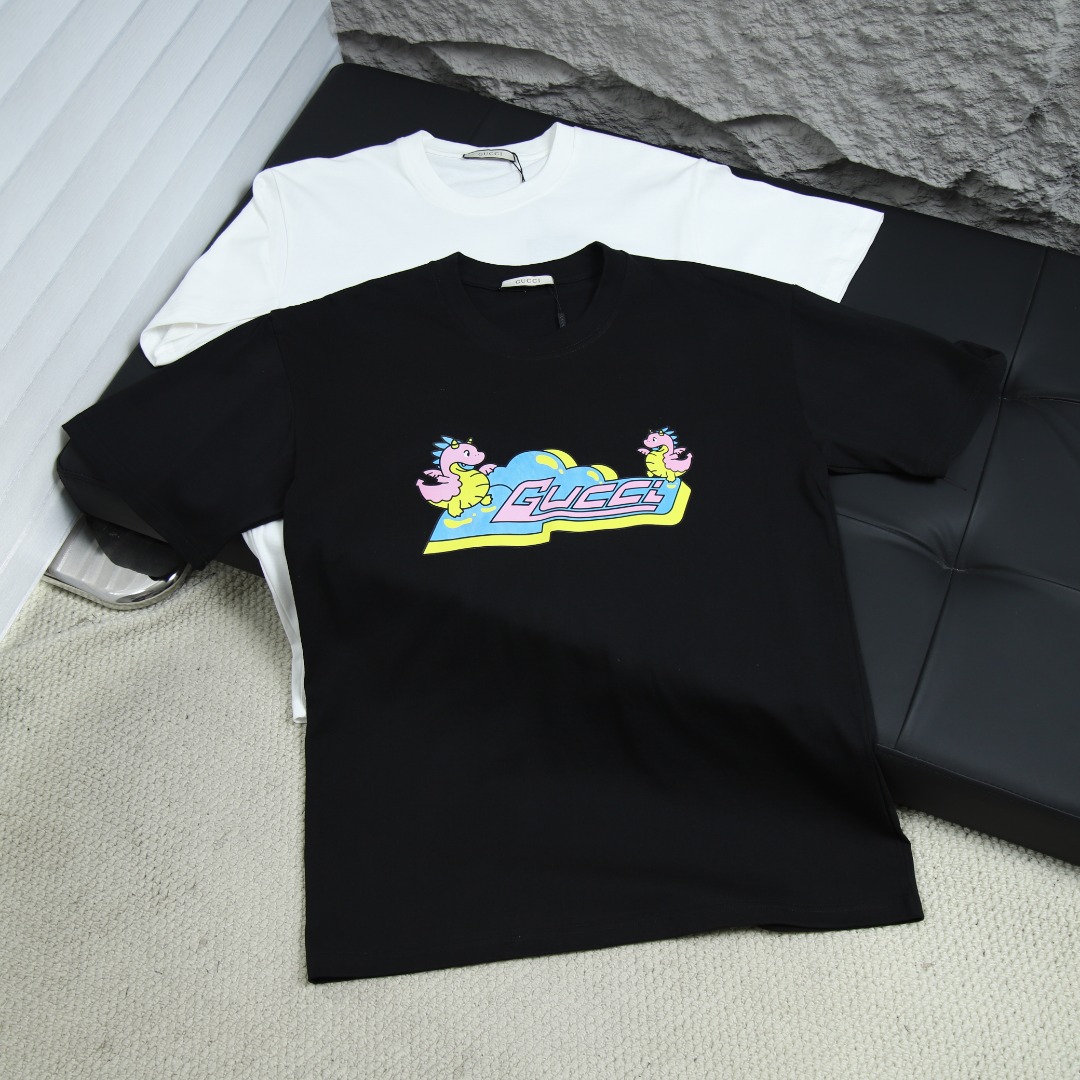 2025ss 봄 신상 GUCCI/구찌 100 라운드넥 반팔 티셔츠 모델 번호: GUC011