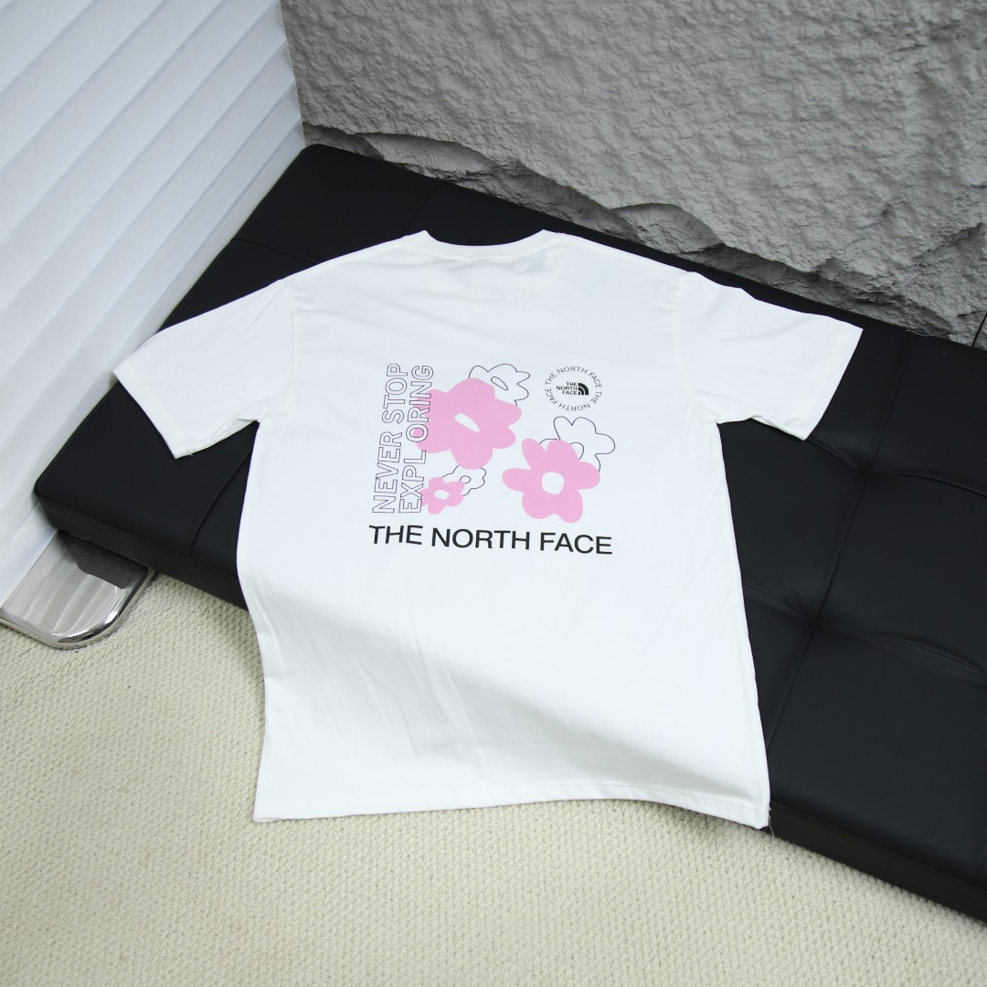 2025ss 봄 신상품 더노스페이스 더노스페이스 100 라운드넥 반팔 티셔츠 양면 프린트 플라워 아이템 번호:BM0048