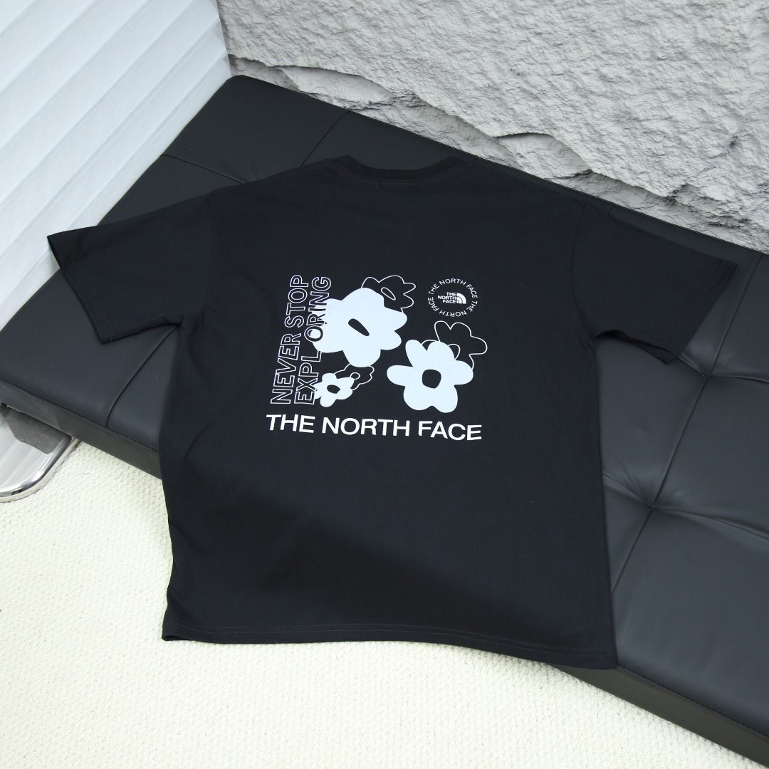 2025ss 봄 신상품 더노스페이스 더노스페이스 100 라운드넥 반팔 티셔츠 양면 프린트 플라워 아이템 번호:BM0048