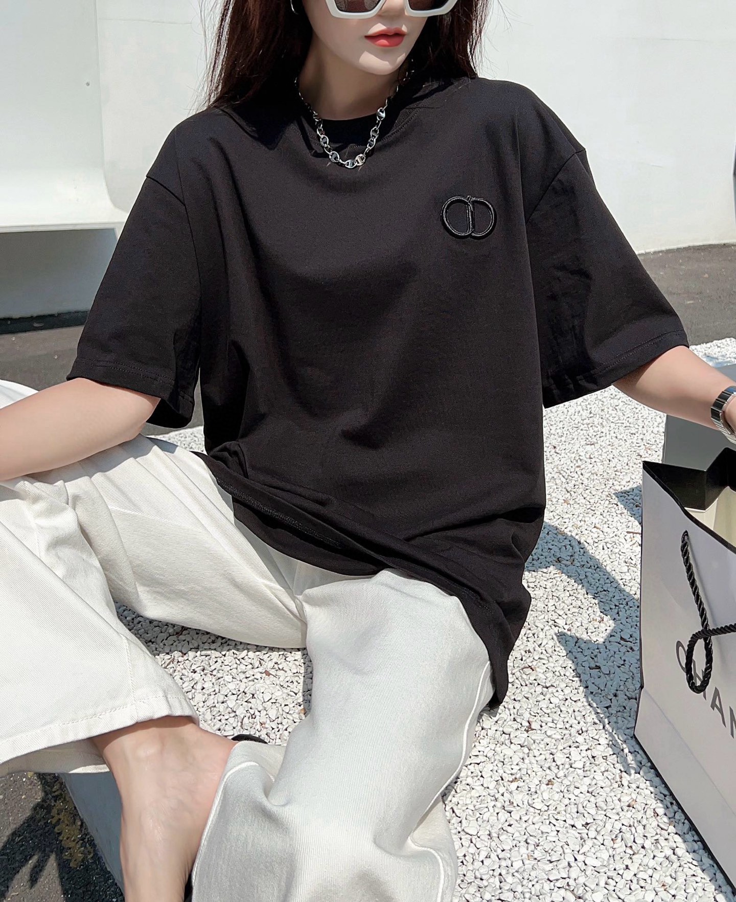 디올 클래식 CD 자수 레터 쇼트 슬리브