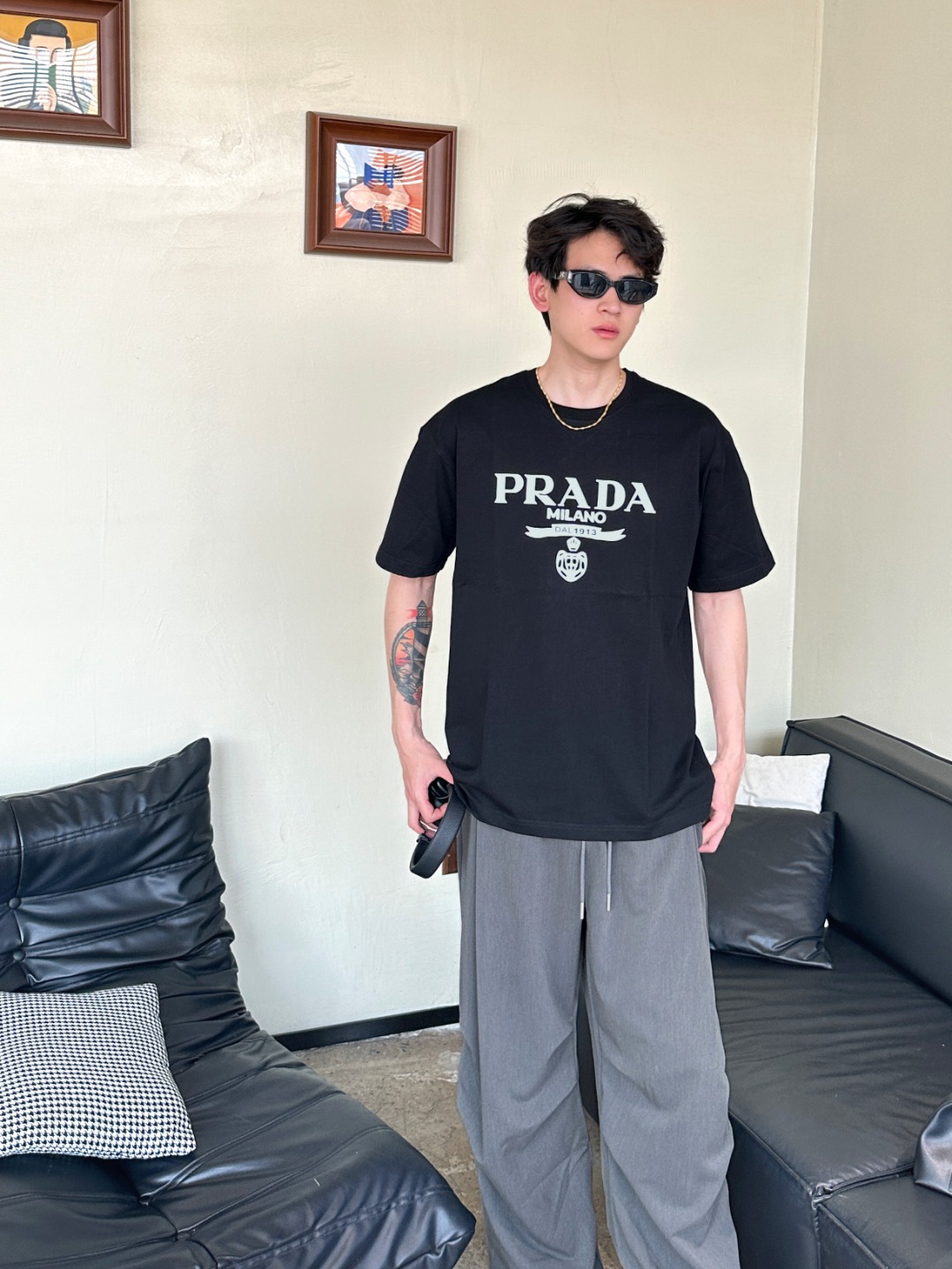 프라다 프라다 25SS 레터 크라운 쇼트 슬리브 셔츠