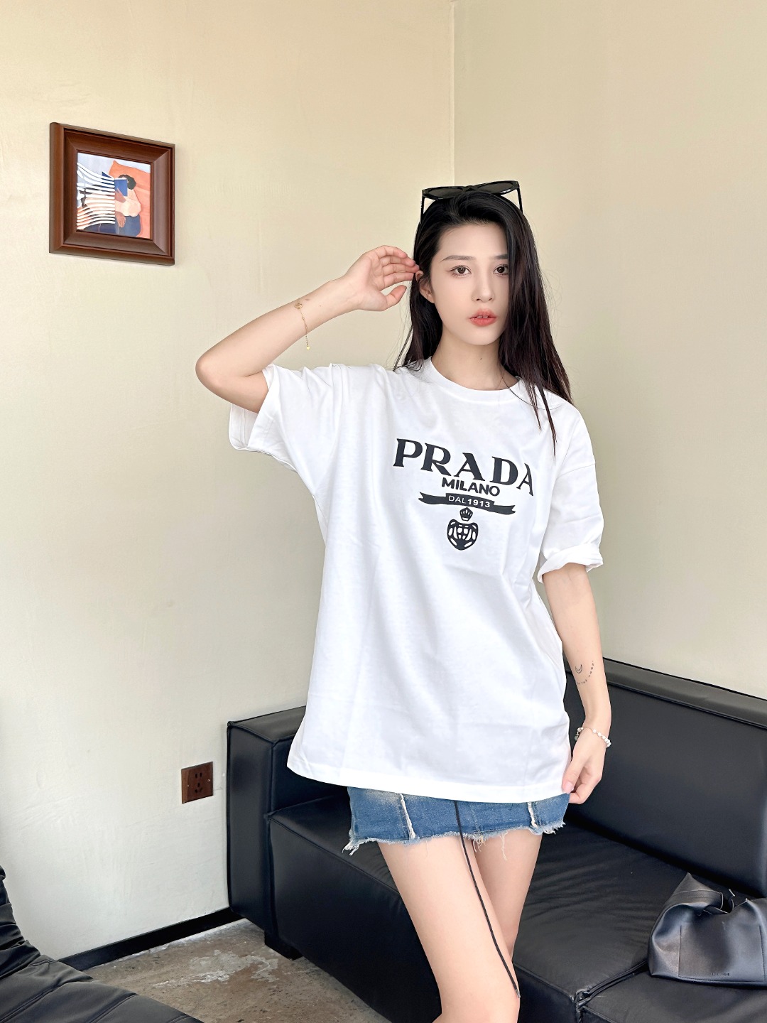 프라다 프라다 25SS 레터 크라운 반소매 셔츠