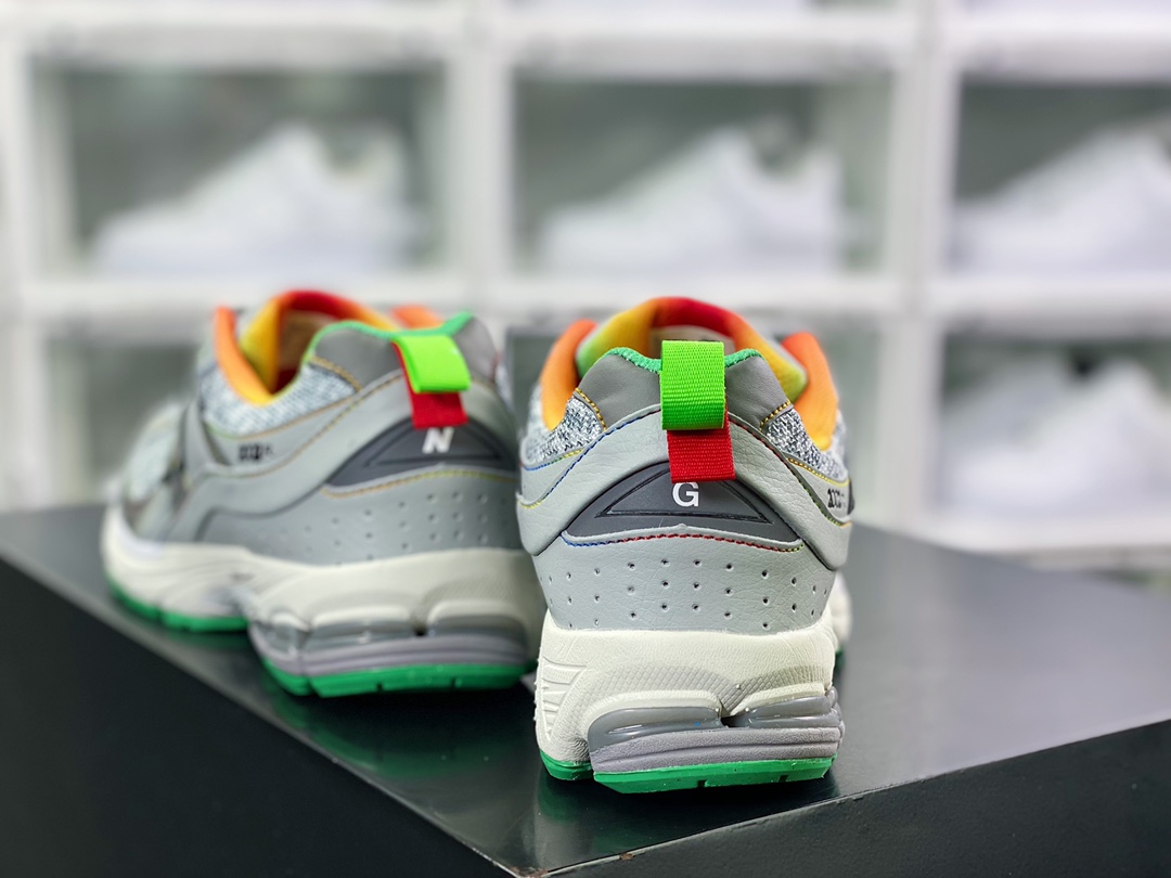 가니 x NB 뉴발란스 ML2002 시리즈 레트로 아빠 스타일 캐주얼 스포츠 조깅화 라이트 그레이 그린 무지개 그라데이션 M2002RGD 