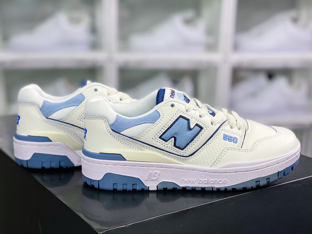 NB BB550 시리즈 클래식 레트로 로우탑 캐주얼 농구화 “가죽 밀크 화이트 워시드 블루 BB550PLA 바코드: tf1561