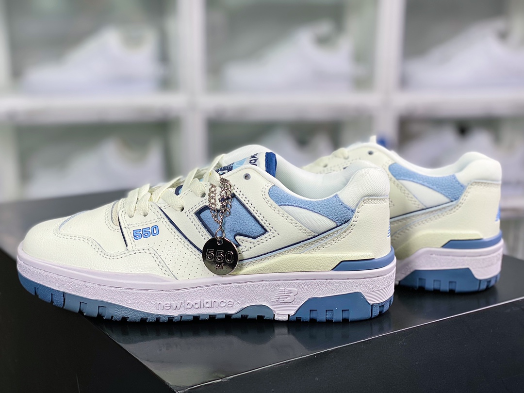 NB BB550 시리즈 클래식 레트로 로우탑 캐주얼 농구화 “가죽 밀크 화이트 워시드 블루 BB550PLA 바코드: tf1561