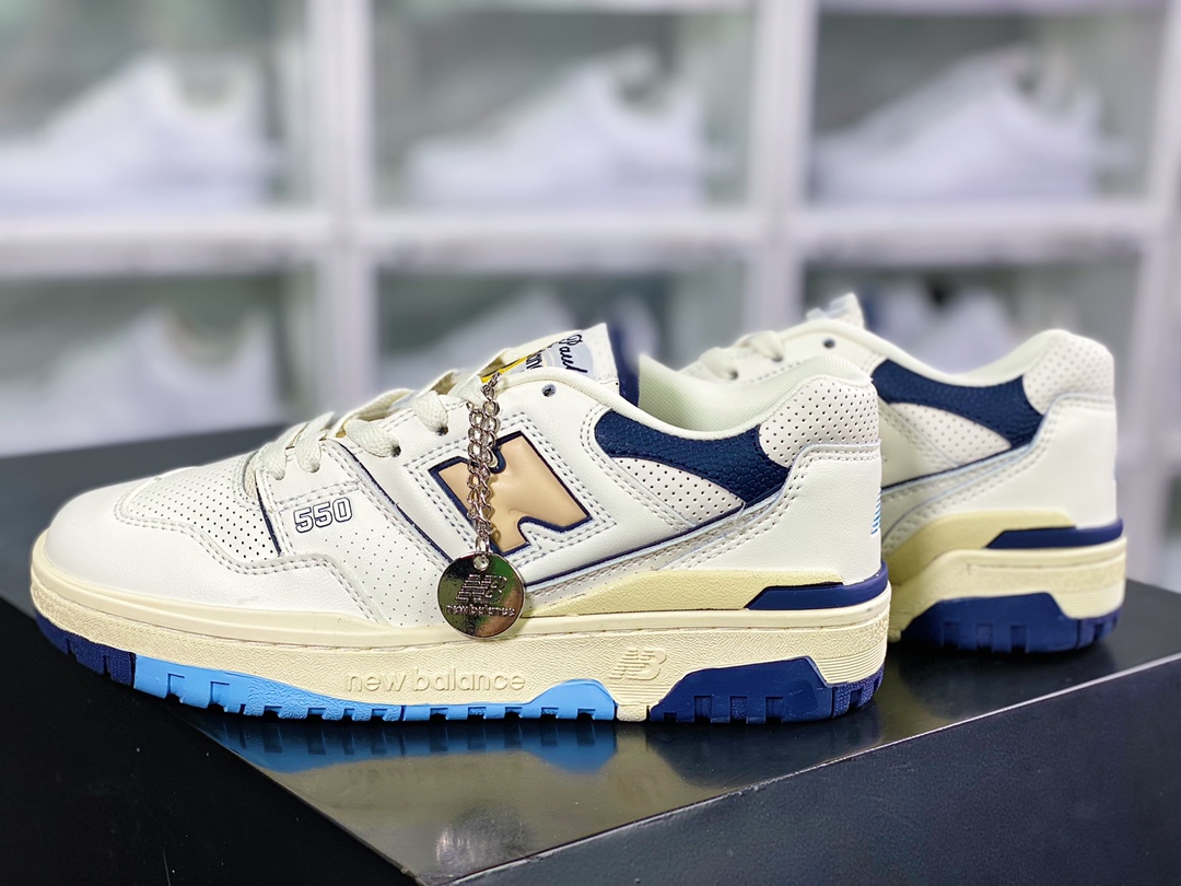 리치 폴 x NB BB550 시리즈 클래식 레트로 로우 탑 캐주얼 운동 농구 보드 슈즈 레더 베이지 네이비 라이트 옐로우 BB550R 