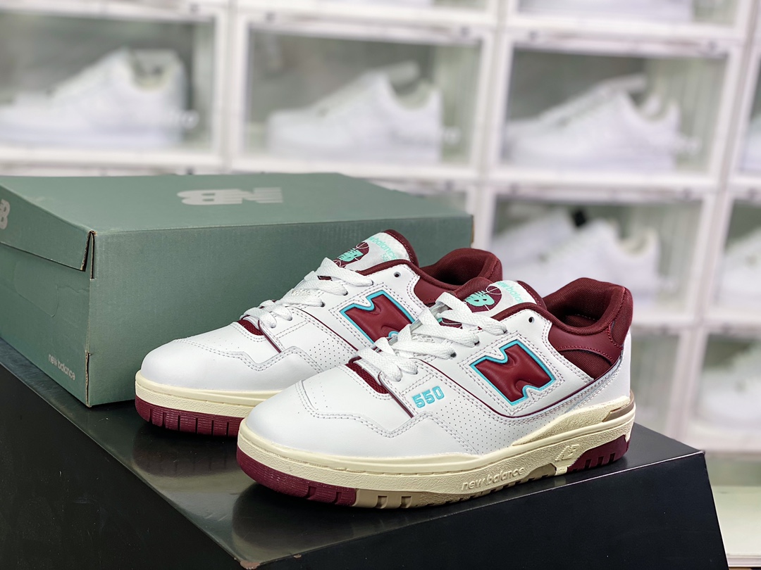 NB 뉴 발란스 BB550 시리즈 클래식 레트로 로우 탑 캐주얼 스포츠 농구화 “가죽 화이트 문 오키드 버건디 BB550WBG 