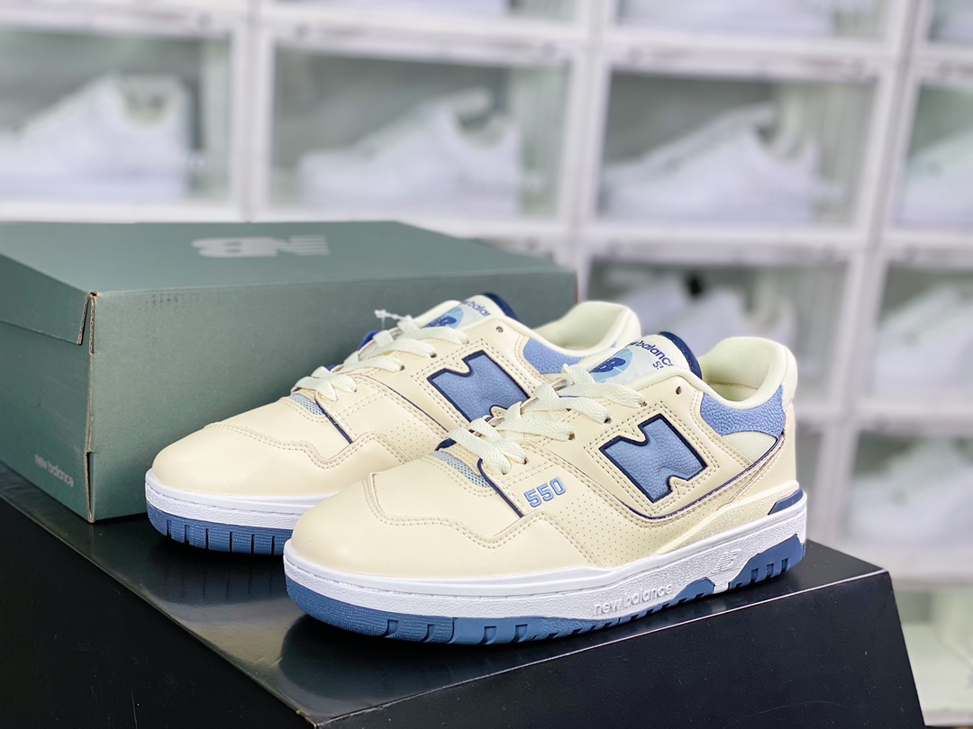 클래식 레트로 로우 탑 캐주얼 스포츠 농구화 “가죽 밀크 화이트 워시 블루 BB550PLA의 NB BB550 시리즈 