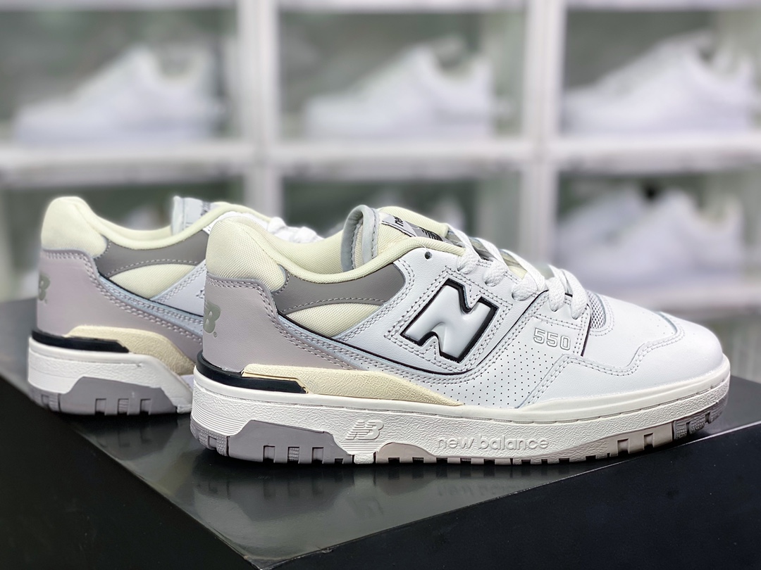 NB 뉴발란스 BB550 시리즈 클래식 레트로 로우탑 캐주얼 스포츠 농구보드화 “레더 화이트 그레이 다크 그린 옐로우 BB550PWC 