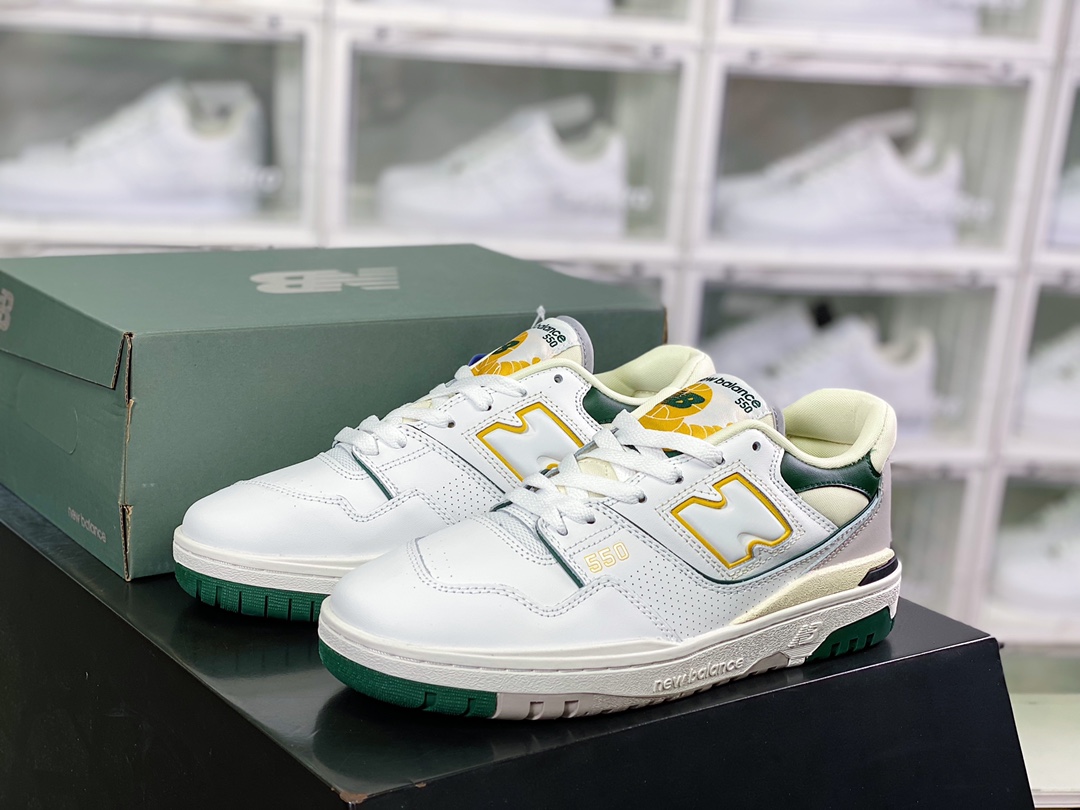 NB 뉴발란스 BB550 시리즈 클래식 레트로 로우탑 캐주얼 스포츠 농구 보드 슈즈 “가죽 화이트 그레이 다크 그린 옐로우 BB550PWC 
