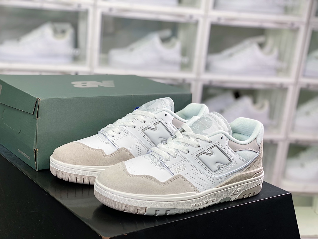 NB 뉴발란스 BB550 시리즈 클래식 레트로 로우탑 캐주얼 스포츠 농구화 “가죽 화이트 라이트 그레이 BB550NCB 