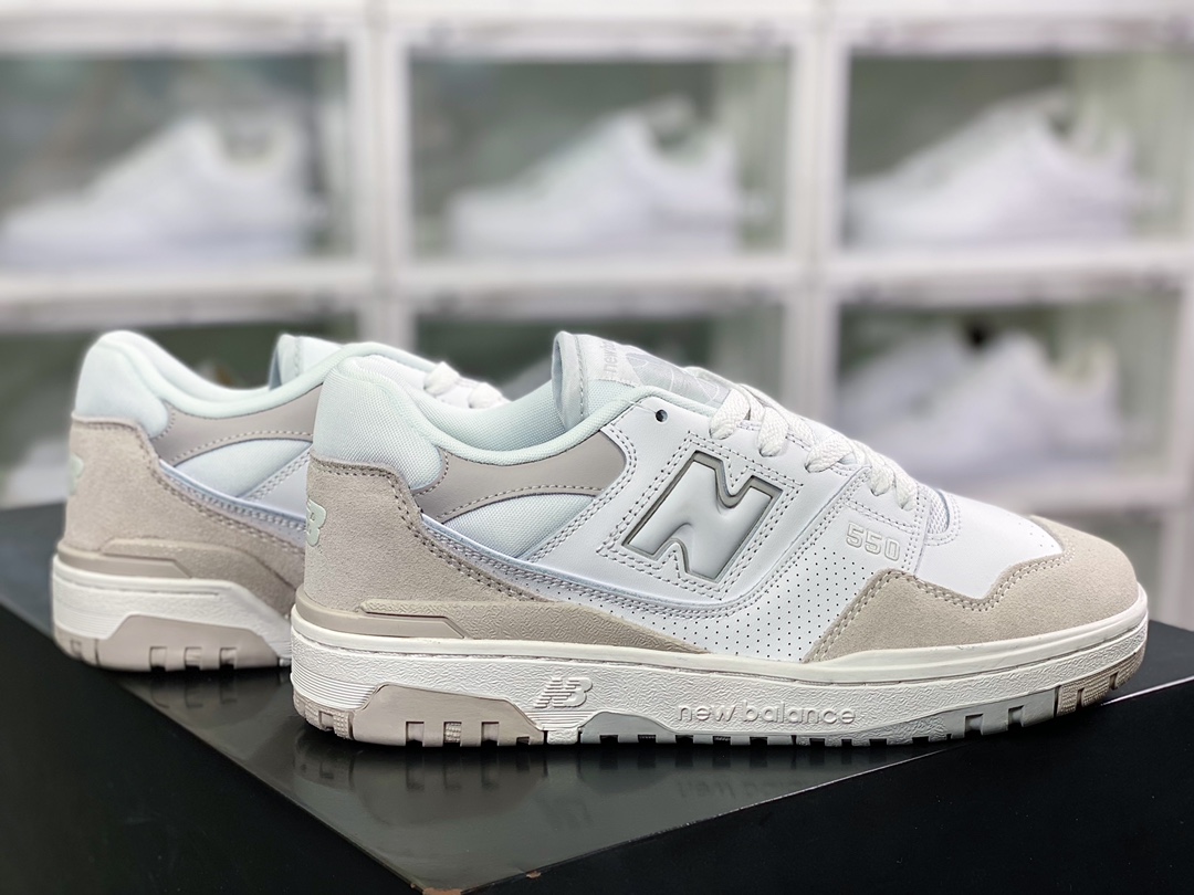 NB 뉴발란스 BB550 시리즈 클래식 레트로 로우탑 캐주얼 스포츠 농구화 “가죽 화이트 라이트 그레이 BB550NCB 