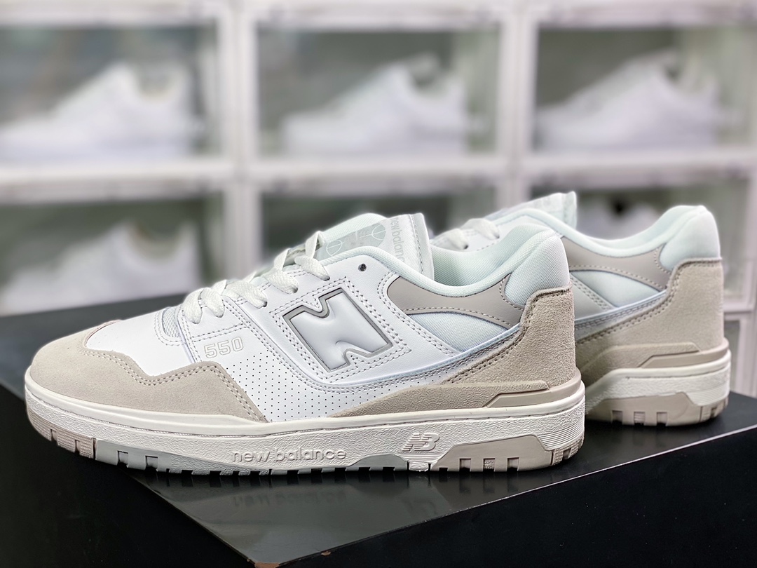 NB 뉴발란스 BB550 시리즈 클래식 레트로 로우탑 캐주얼 스포츠 농구화 “가죽 화이트 라이트 그레이 BB550NCB 
