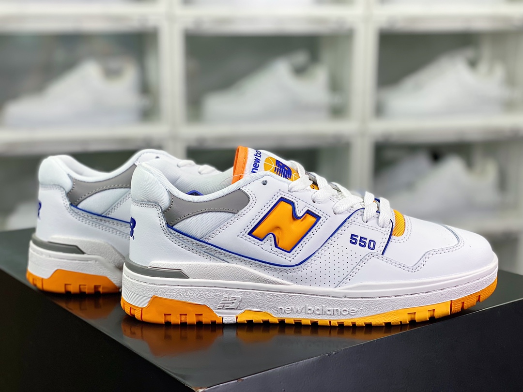 NB 뉴발란스 BB550 시리즈 클래식 레트로 로우탑 캐주얼 스포츠 농구 보드화 “가죽 화이트 블루 밝은 옐로우 BB550WTO 