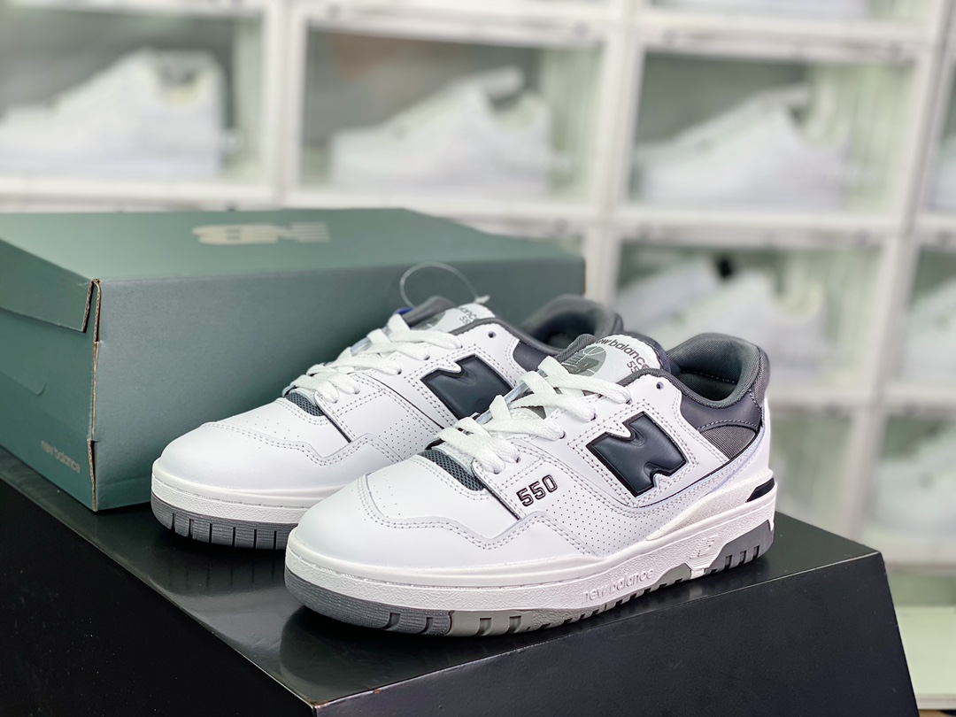 NB 뉴발란스 BB550 시리즈 클래식 레트로 로우 탑 캐주얼 스포츠 농구 보드 슈즈 “가죽 화이트 시멘트 다크 그레이 블랙 BB550WTG 사이즈: