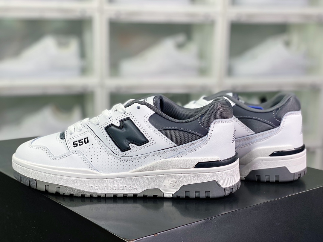 NB 뉴발란스 BB550 시리즈 클래식 레트로 로우 탑 캐주얼 스포츠 농구 보드 슈즈 “가죽 화이트 시멘트 다크 그레이 블랙 BB550WTG 사이즈: