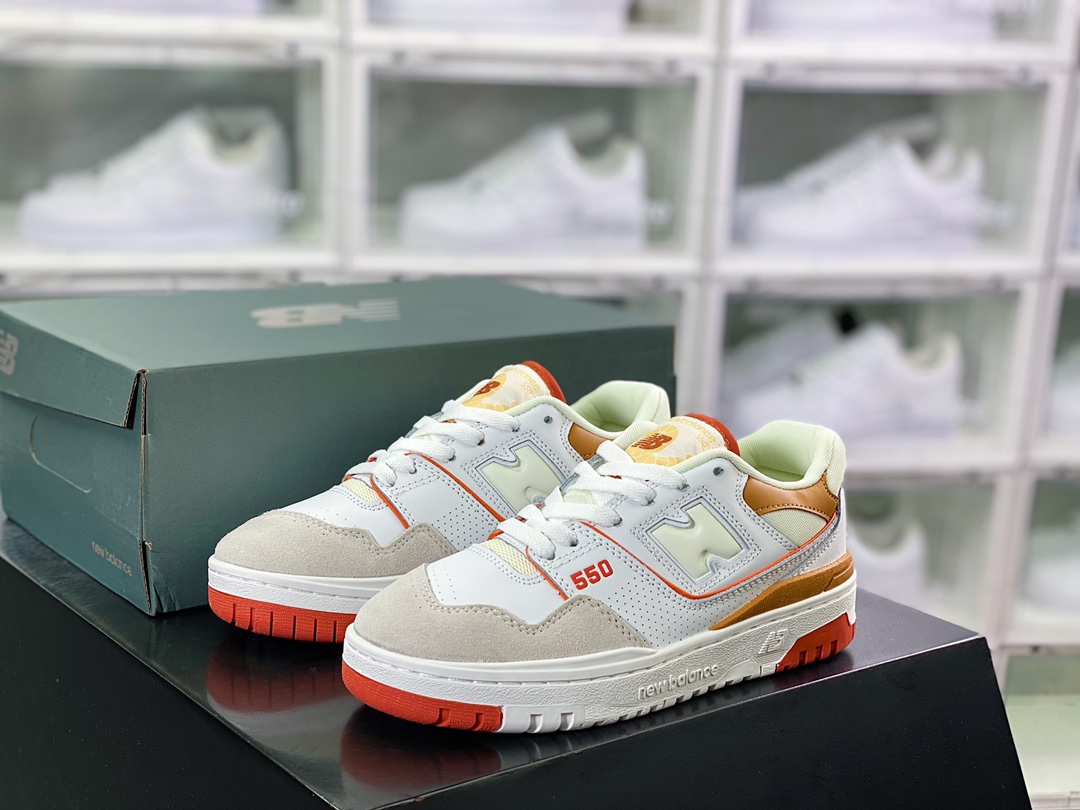 NB 뉴발란스 BB550 시리즈 클래식 레트로 로우탑 캐주얼 스포츠 농구 보드화 “가죽 화이트 라이트 그레이 브라운 오렌지 레드 BBW550WA 사이즈: