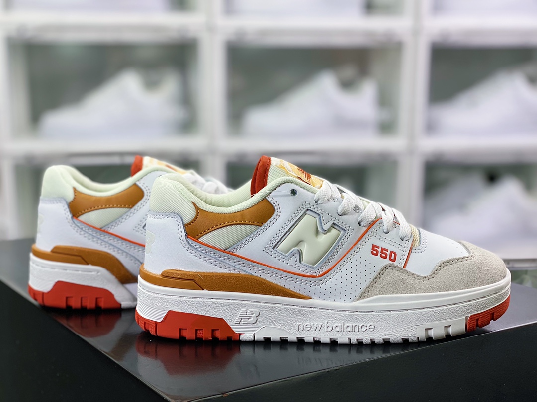 NB 뉴발란스 BB550 시리즈 클래식 레트로 로우탑 캐주얼 스포츠 농구 보드화 “가죽 화이트 라이트 그레이 브라운 오렌지 레드 BBW550WA 사이즈: