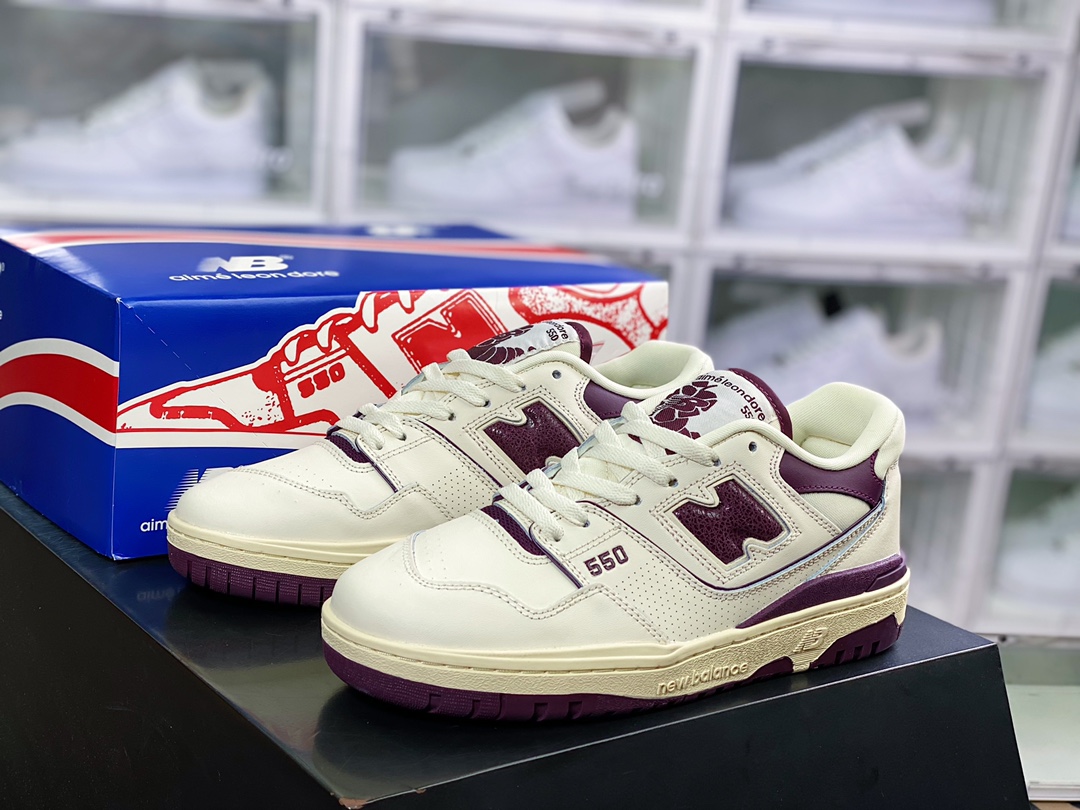 뉴발란스 농구 유니폼 시리즈 클래식 레트로 로우탑 캐주얼 농구화 “가죽 밀크 화이트 딥 그레이프 퍼플 BB550AR1 