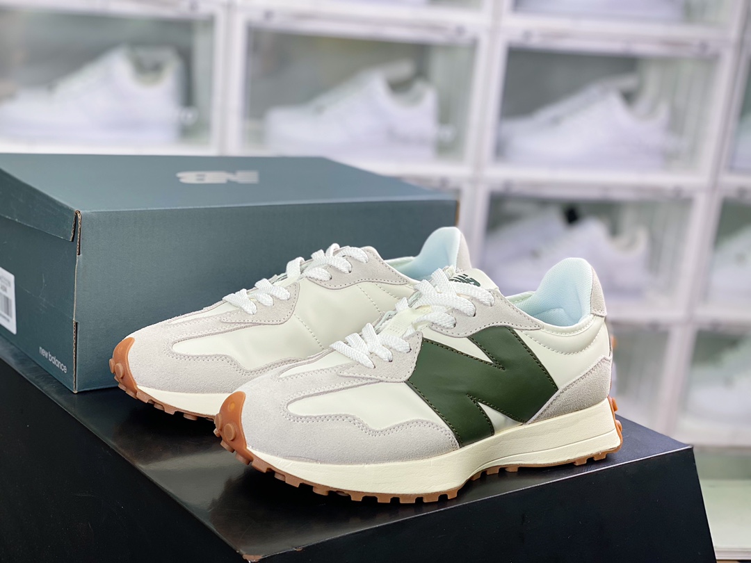 NB 뉴발란스 MS327 시리즈 레트로 캐주얼 스포츠 조깅화 녹차 그린 화이트 딥 러버 솔 MS327WE 