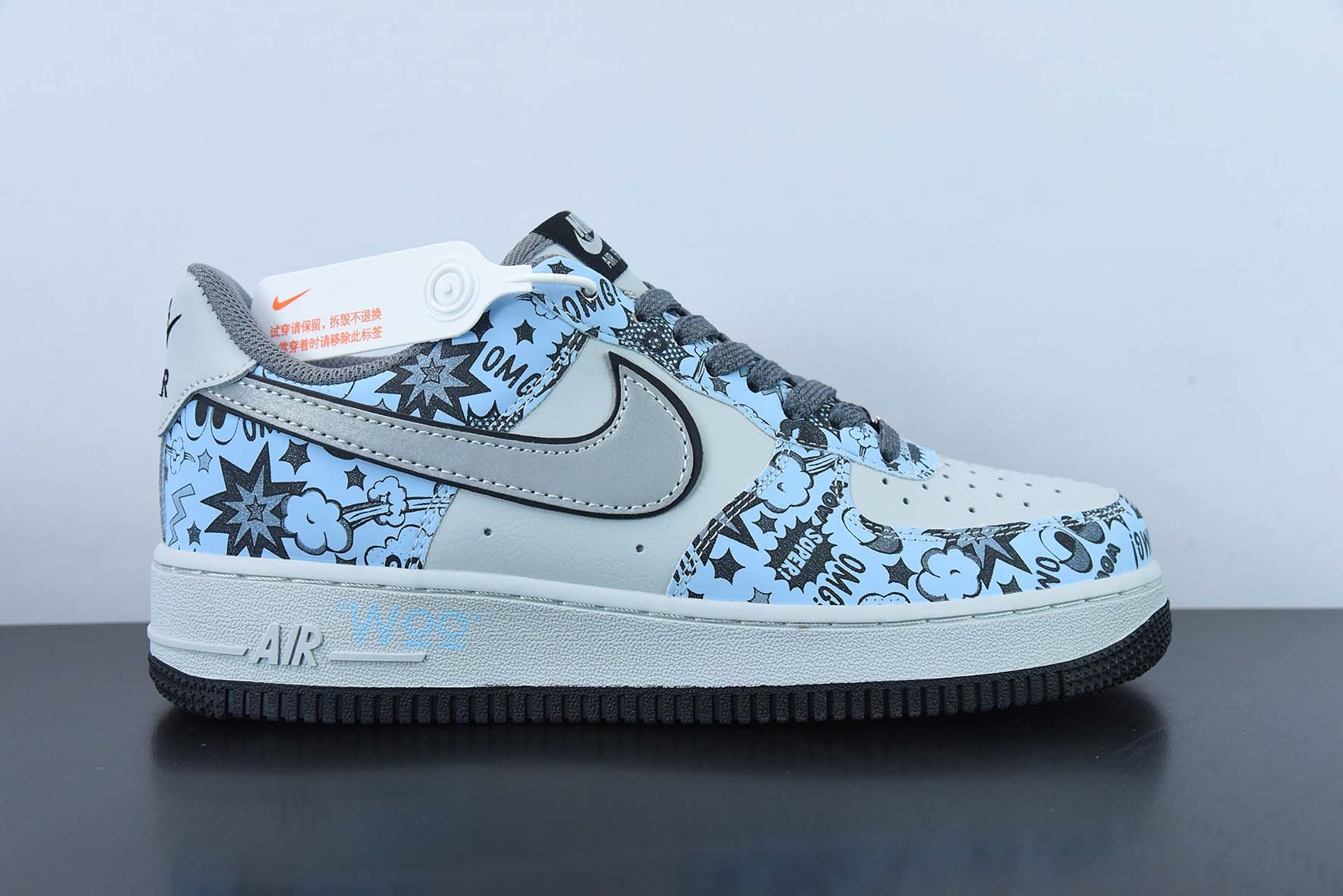 나이키 바이 유 에어 포스 1 07 로우 레트로 SP 에어 포스 원 로우 탑 클래식 라이트 그레이 블루 게이머 그래피티 리플렉티브 ZG0088-822 사이즈: 36-44