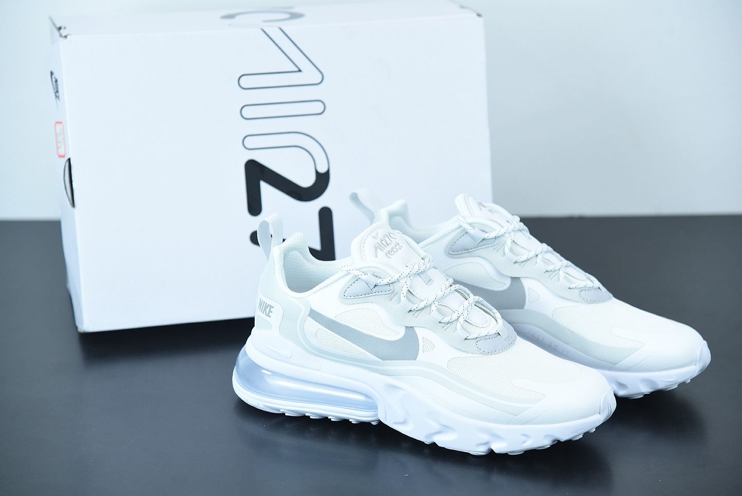 에어 맥스 270 리액트 실버 화이트 3M 리플렉티브 레아 레이싱 시리즈 리어 하프 팜 에어 쿠션 헌드레드 스포츠 조깅화 공식 품목: CV1632-100 사이즈: 36-44