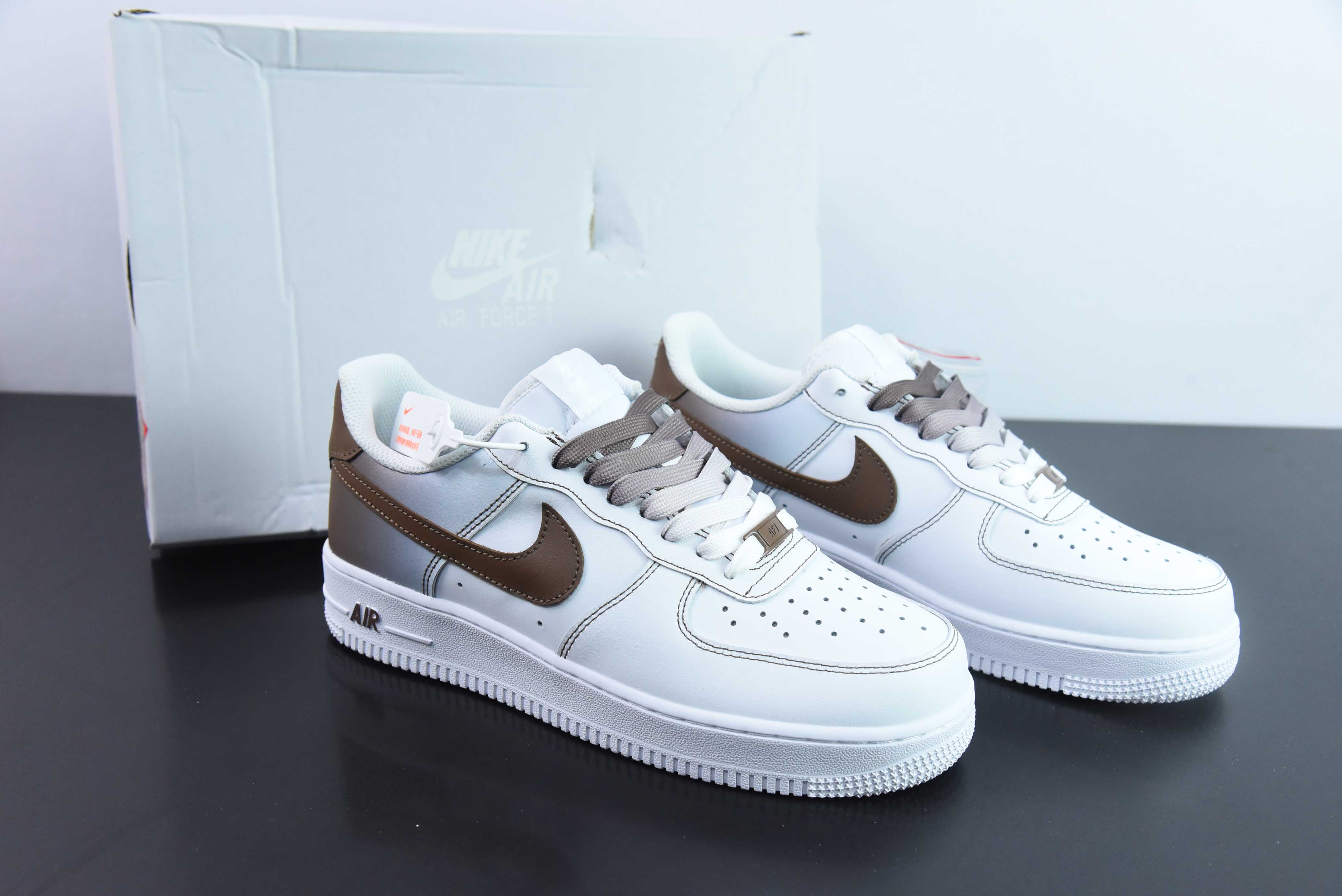 Nk 에어 포스 107 로우 공식 팝 커스텀 보조 테마 그라데이션 브라운 후크 에어 포스 1 로우 탑 캐주얼 보드숏 제품 번호: FN0366-103 사이즈: 36-44