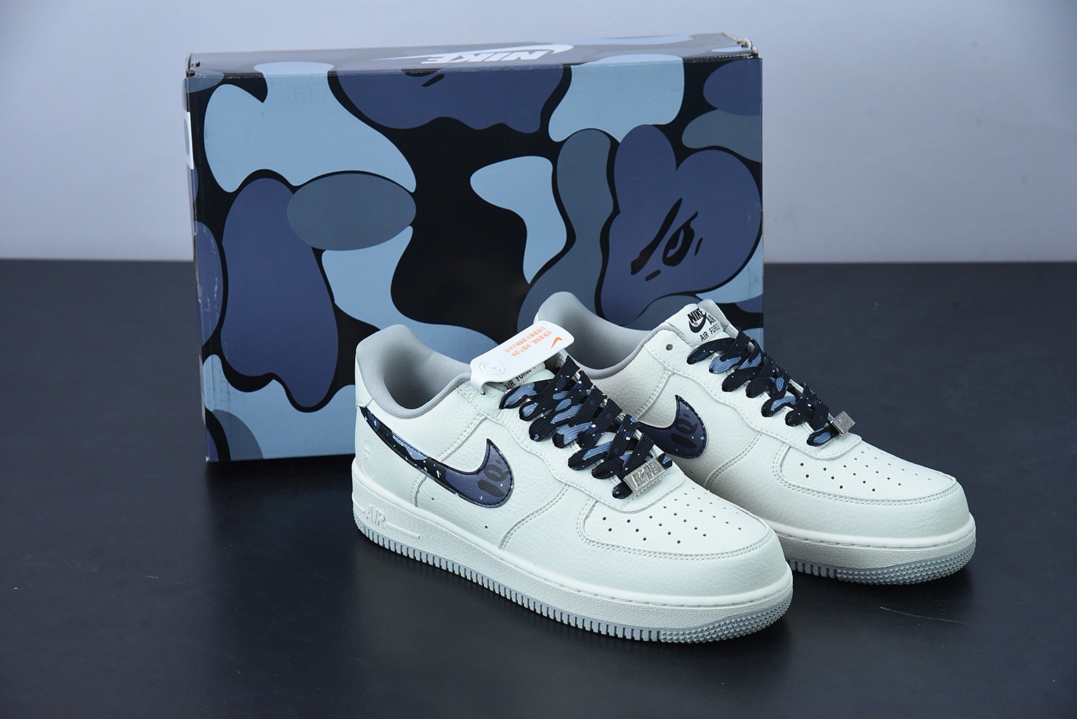BAPE x Nk AF 1 Sta Low 화이트/그레이 카모 에어 포스 원 로우 탑 클래식 다목적 캐주얼 스니커즈 ‘베이지 다크 그레이 카모’ AA1356-115 사이즈: 36-44