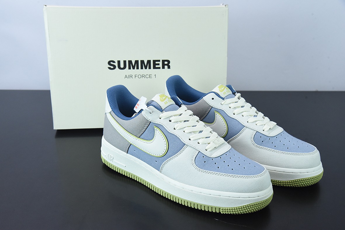 NK 에어 포스 1 07 블루 그린 패브릭 에어 포스 원 로우 탑 캐주얼 스니커즈 사이즈: DG2296-025 사이즈: 36-44