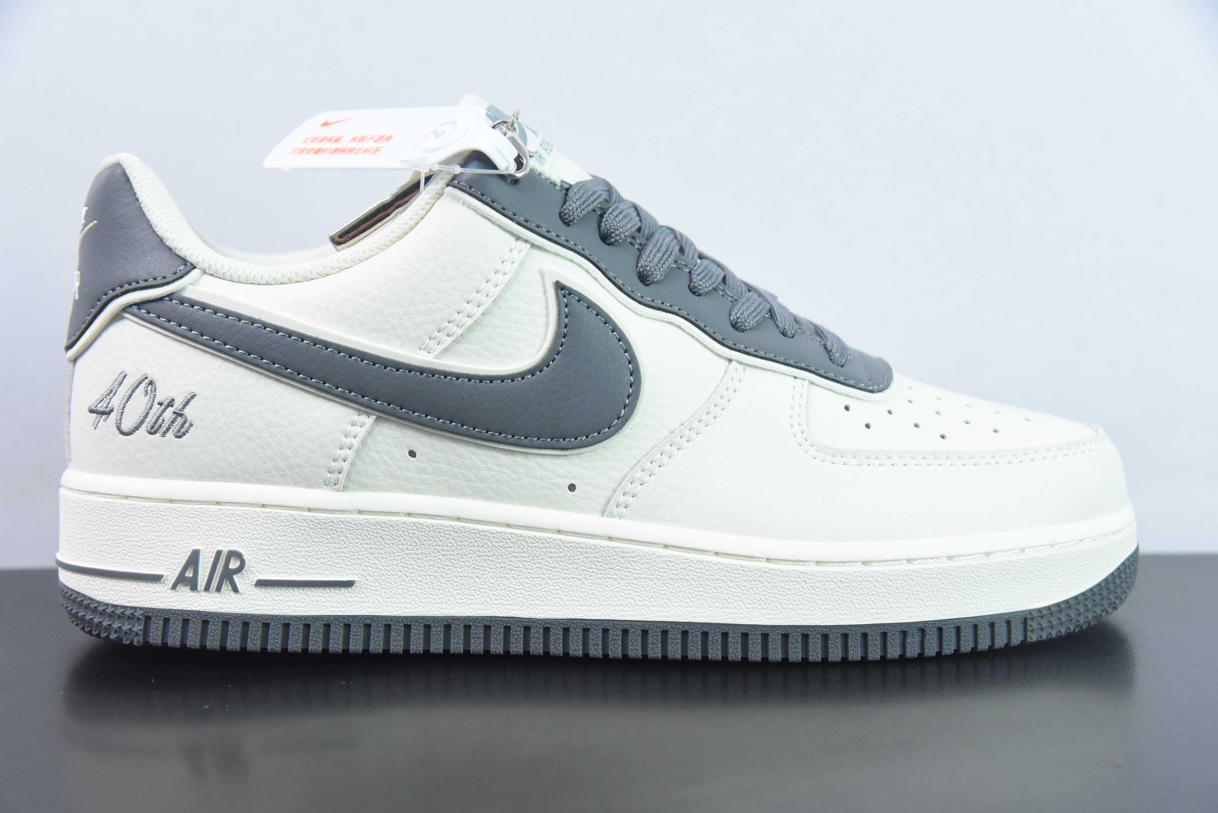 NK 에어 포스 1 에어 포스 1 스니커즈 레더 베이지 다크 그레이 스택 후크 JF1983-562 사이즈: 36-44