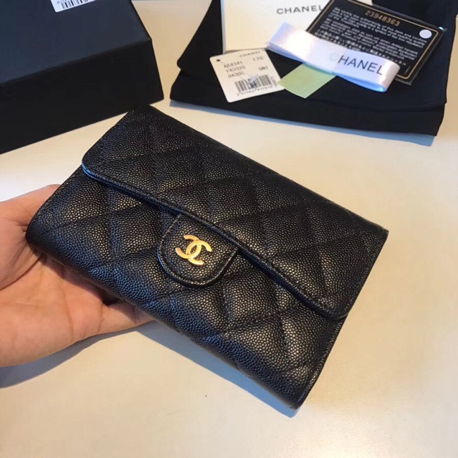 샤넬 중지갑 캐비어 블랙 금장