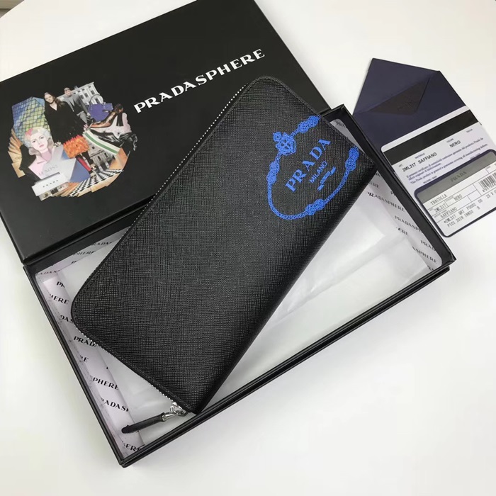 Prada 2020 Saffiano Mens Zip Round Wallet, 2ML317 - 프라다 2020 사피아노 남성용 지퍼 라운드 장지갑,PRAW0150,20CM.블랙,블루