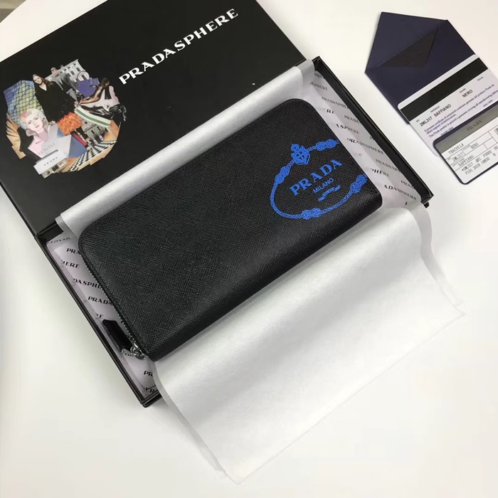 Prada 2020 Saffiano Mens Zip Round Wallet, 2ML317 - 프라다 2020 사피아노 남성용 지퍼 라운드 장지갑,PRAW0150,20CM.블랙,블루