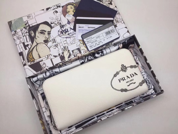 Prada Saffiano Mens Zip Round Wallet, 2ML317 - 프라다 2020 사피아노 지퍼 라운드 장지갑,PRAW0152,20CM.화이트,네이비