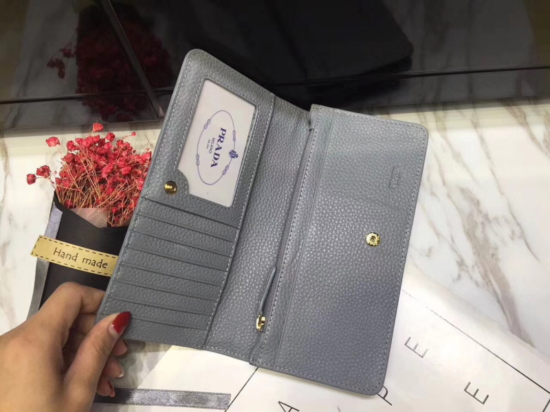 Prada 프라다 여성용 메탈로고 장지갑 그레이,베이지,딥그린,네이비