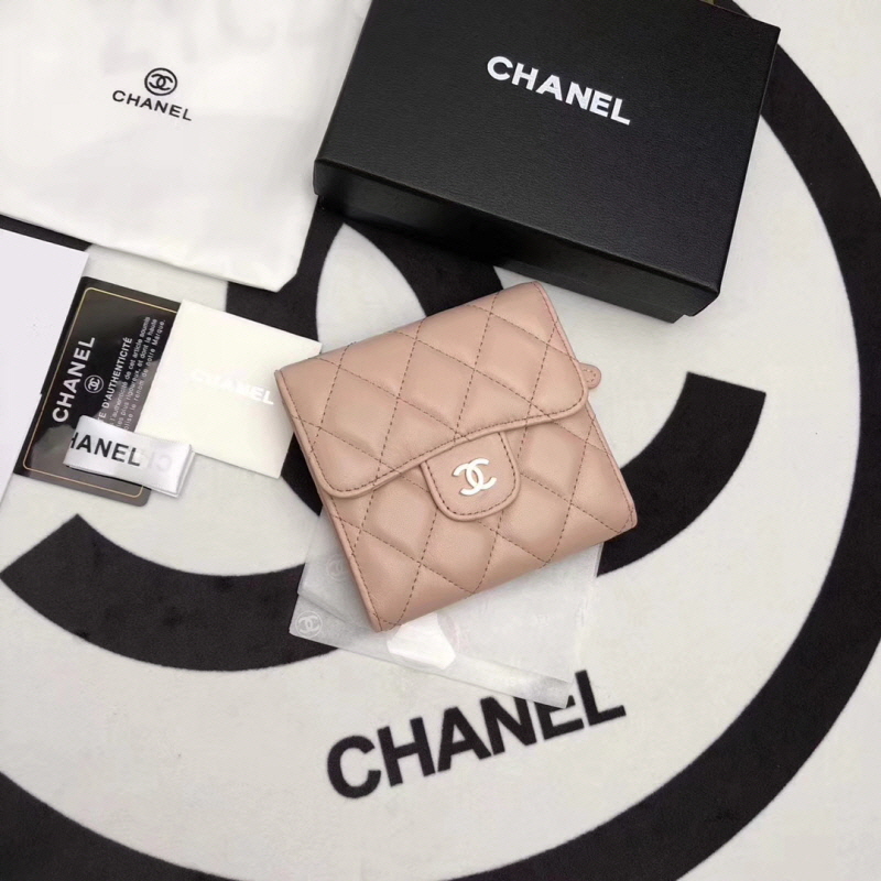 Chanel 2020 여성용 램스킨 클래식 반지갑 블랙,핑크베이지
