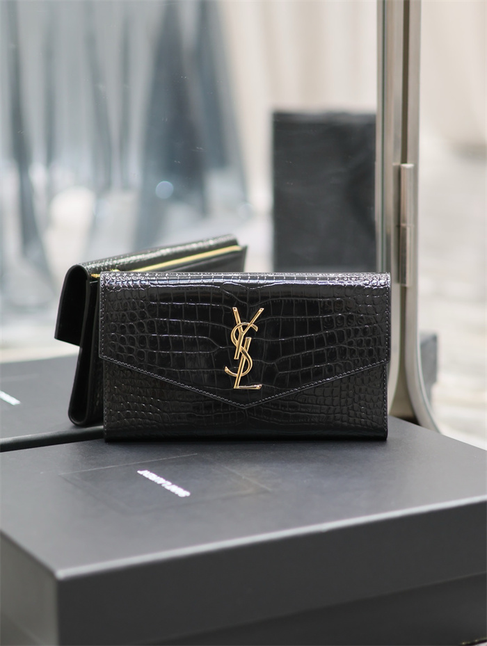 SAINT LAURENT 생로랑 업타운 샤이니 크로커다일 엠보 가죽 라지 장지갑 582124 2COLOR