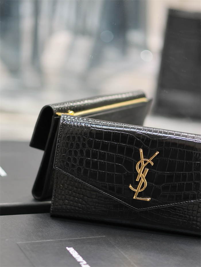 SAINT LAURENT 생로랑 업타운 샤이니 크로커다일 엠보 가죽 라지 장지갑 582124 2COLOR