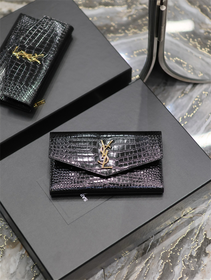 SAINT LAURENT 생로랑 업타운 샤이니 크로커다일 엠보 가죽 라지 장지갑 582124 2COLOR